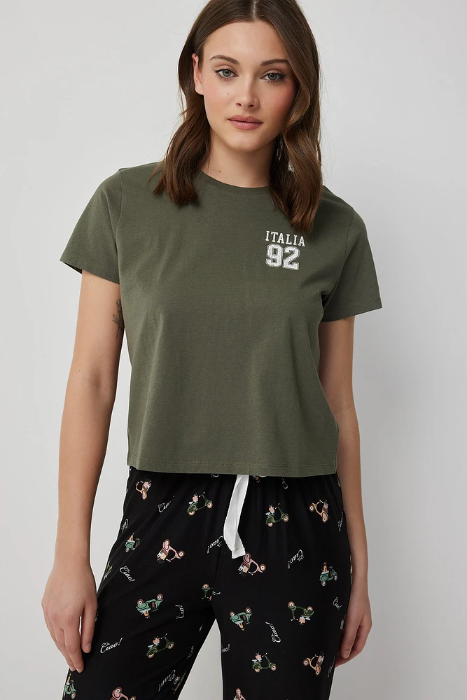 Ardene Ardene European Destination Lounge T-Shirt in Dark Green | Size | Cotton | Eco-Conscious