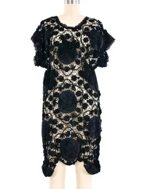 Embroidered Applique Black Crochet Dress