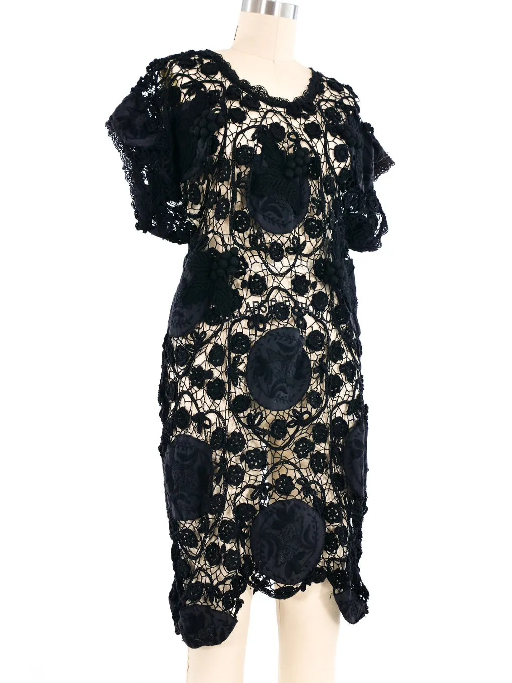 Embroidered Applique Black Crochet Dress