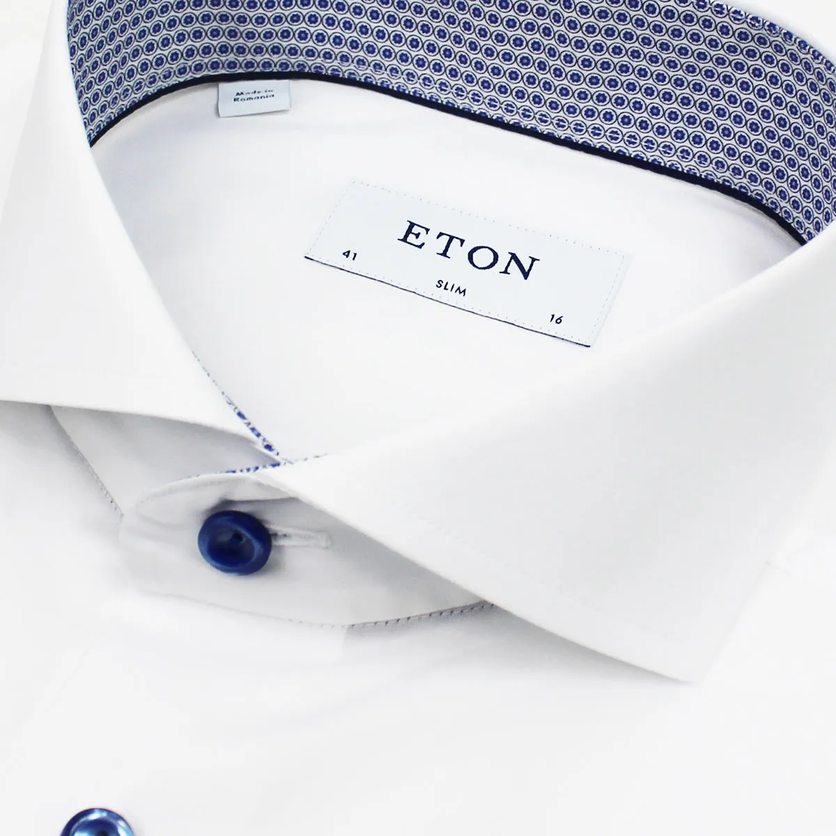 Eton - Slim Fit Circle Trim Shirt in White