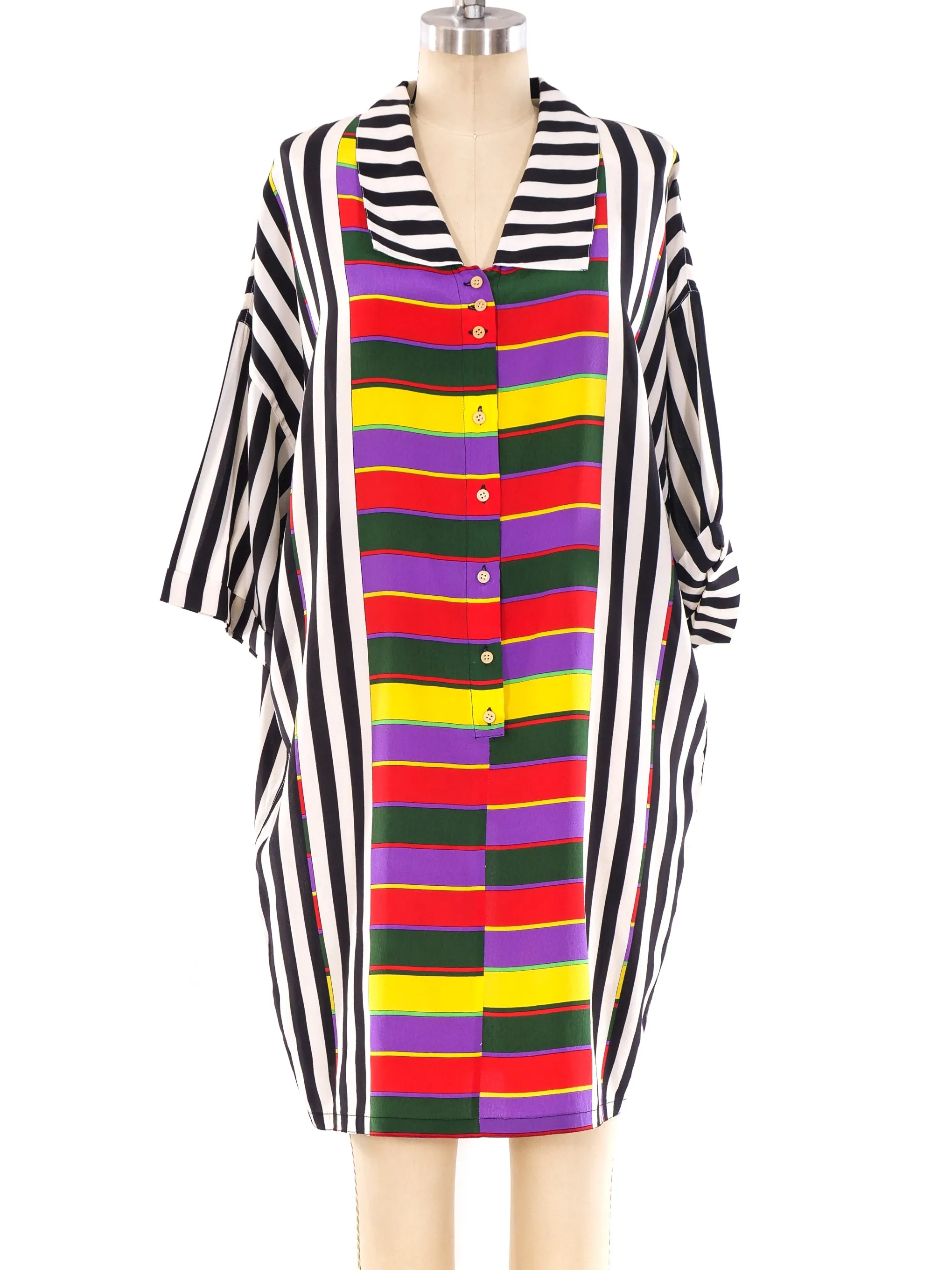 Gianni Versace Mixed Stripe Silk Dress