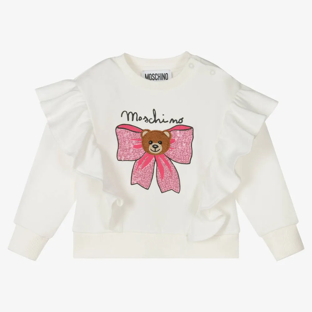 Girls Ivory Ruffle Sweatshirt