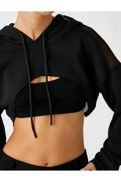 Hooded Mesh Detailed Sweatshirt