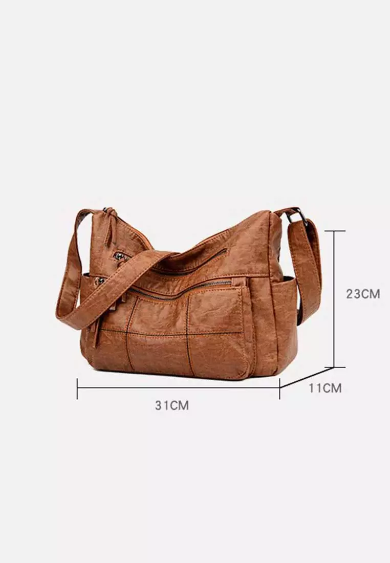 Lara Women's Comfortable PU Leather Zipper Shoulder Bag - Brown