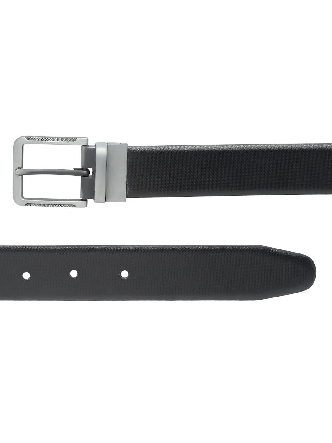 Men Black Textured Genuine Leather Reversible Belt