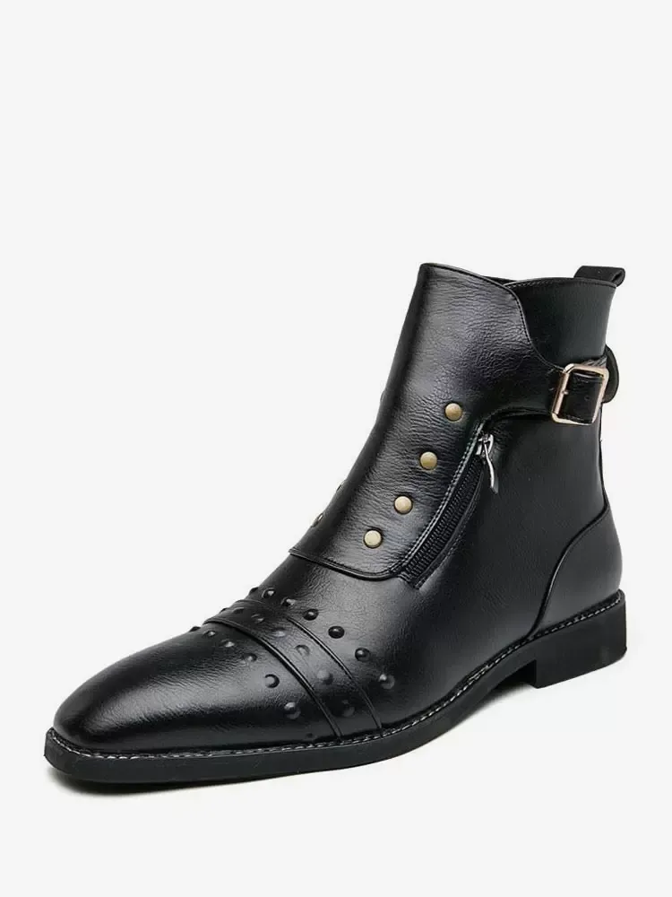 Men's Chelsea Boots Studded Dress Ankle Boots in Black