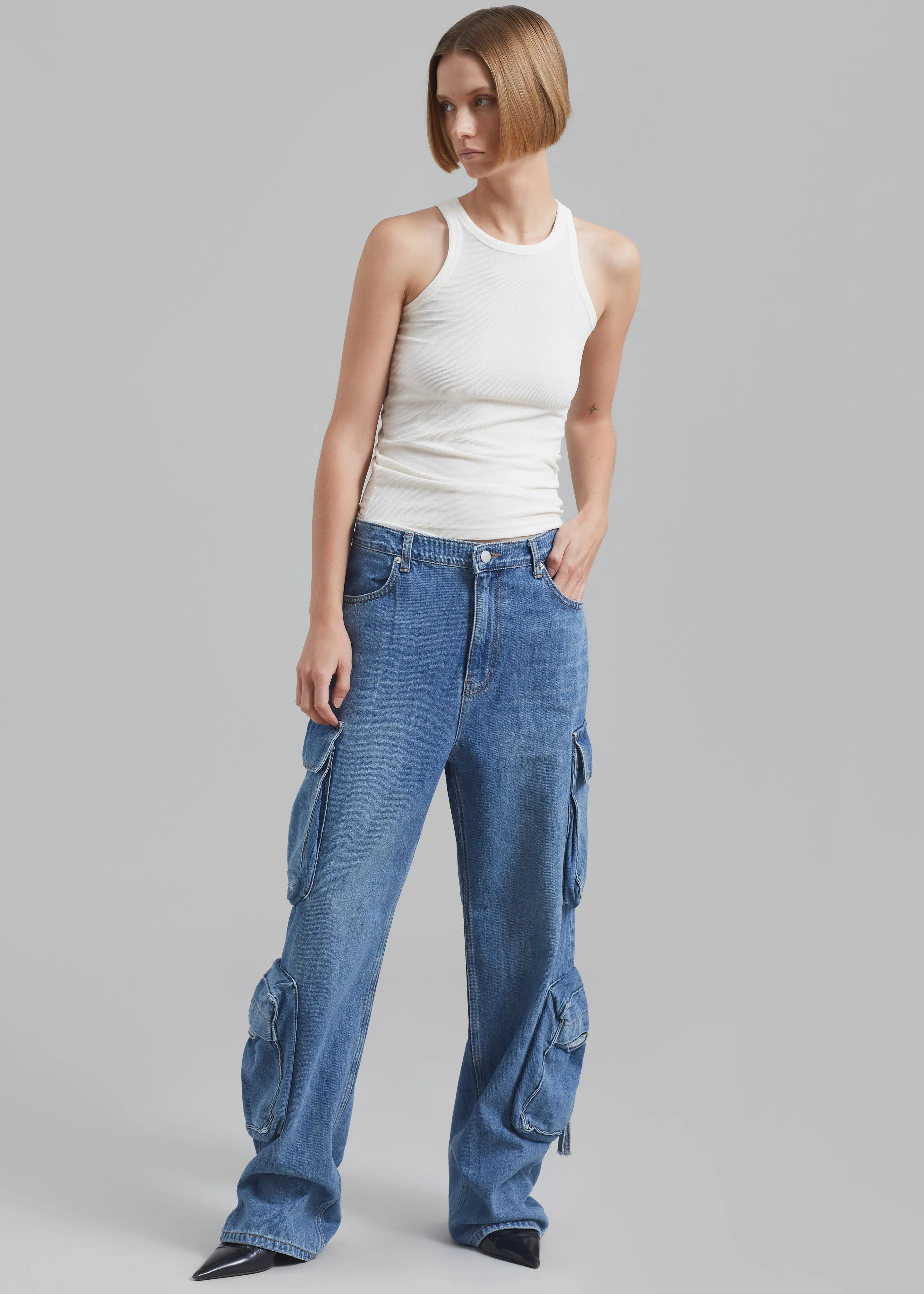 Parker Denim Cargo Pants - Medium Wash