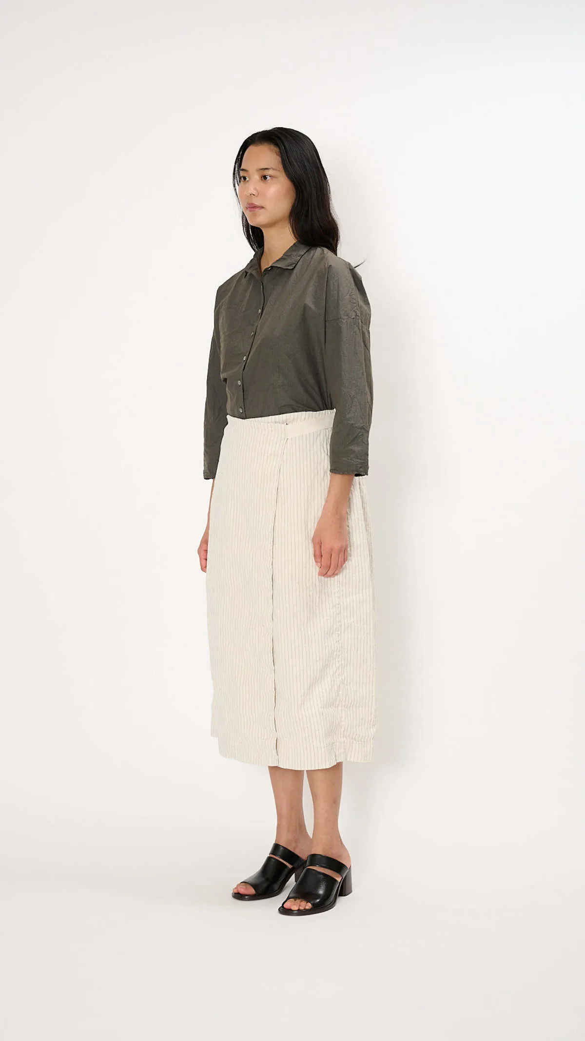 Pinstriped Wrapped Skirt - Natural