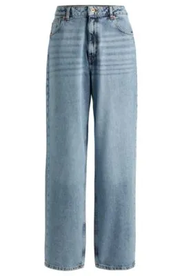 Relaxed-fit jeans in bright-blue cotton denim