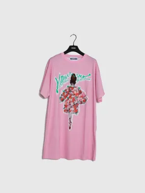 T-shirt Oversize Estampada em Rosa