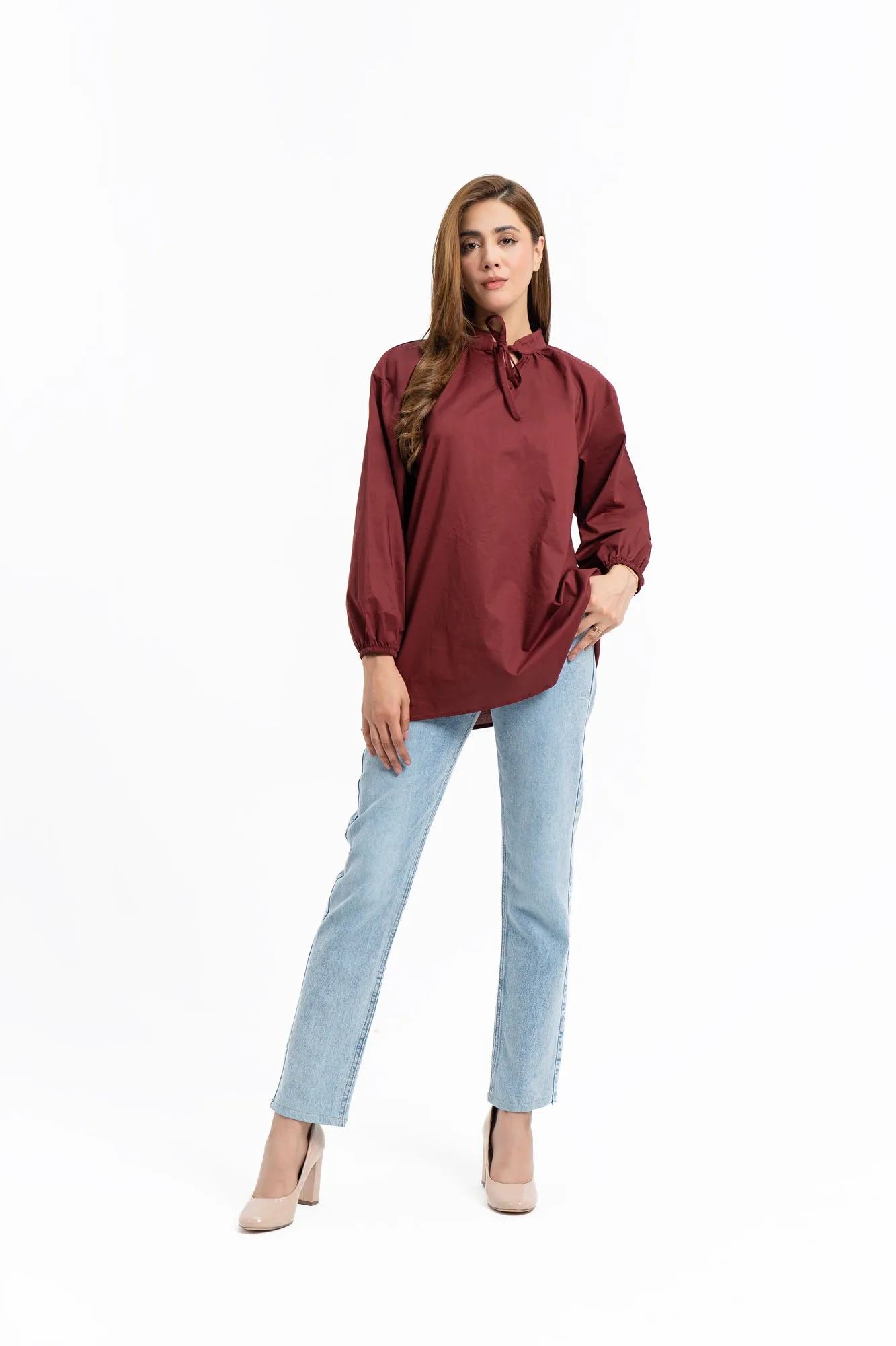 Tie Neck Blouse - Maroon